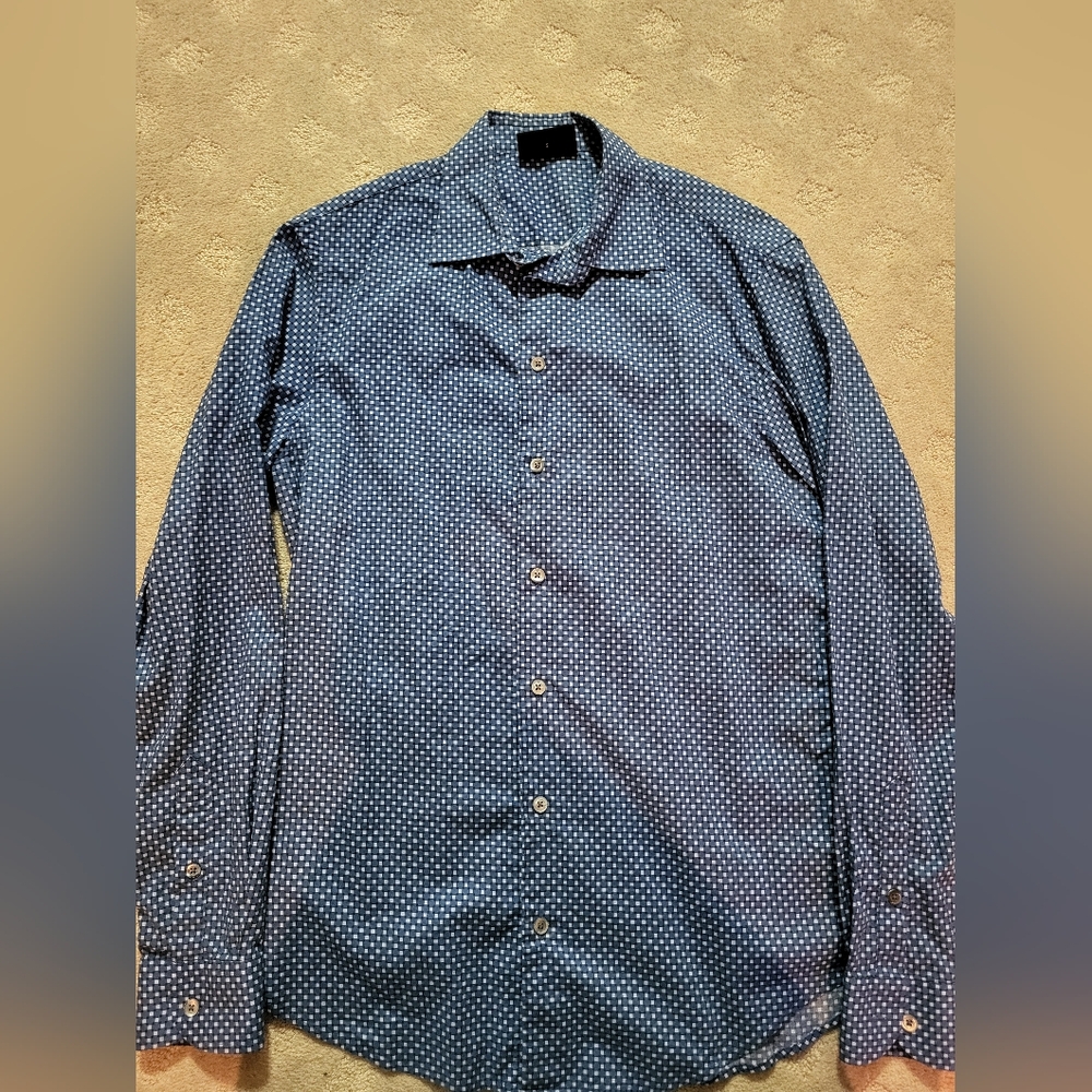 Emporio Armani Dress Shirt Blue Geometric Pattern button up small